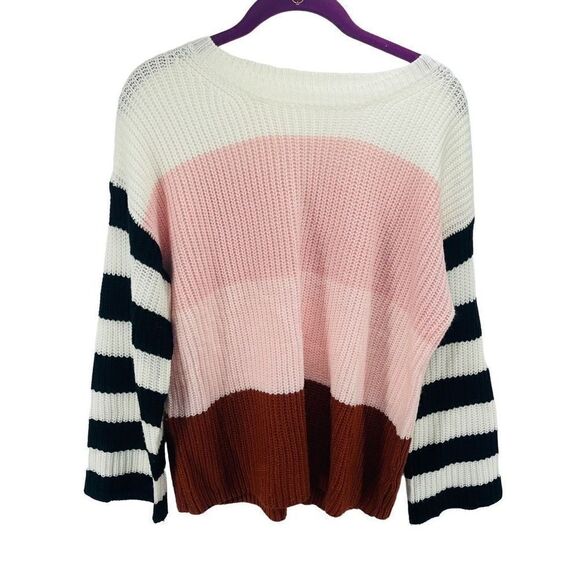 Women's Striped Sweater Long Sleeve Pullover Knitted Rib Lounge Pink Size Small - Picture 5 of 10
